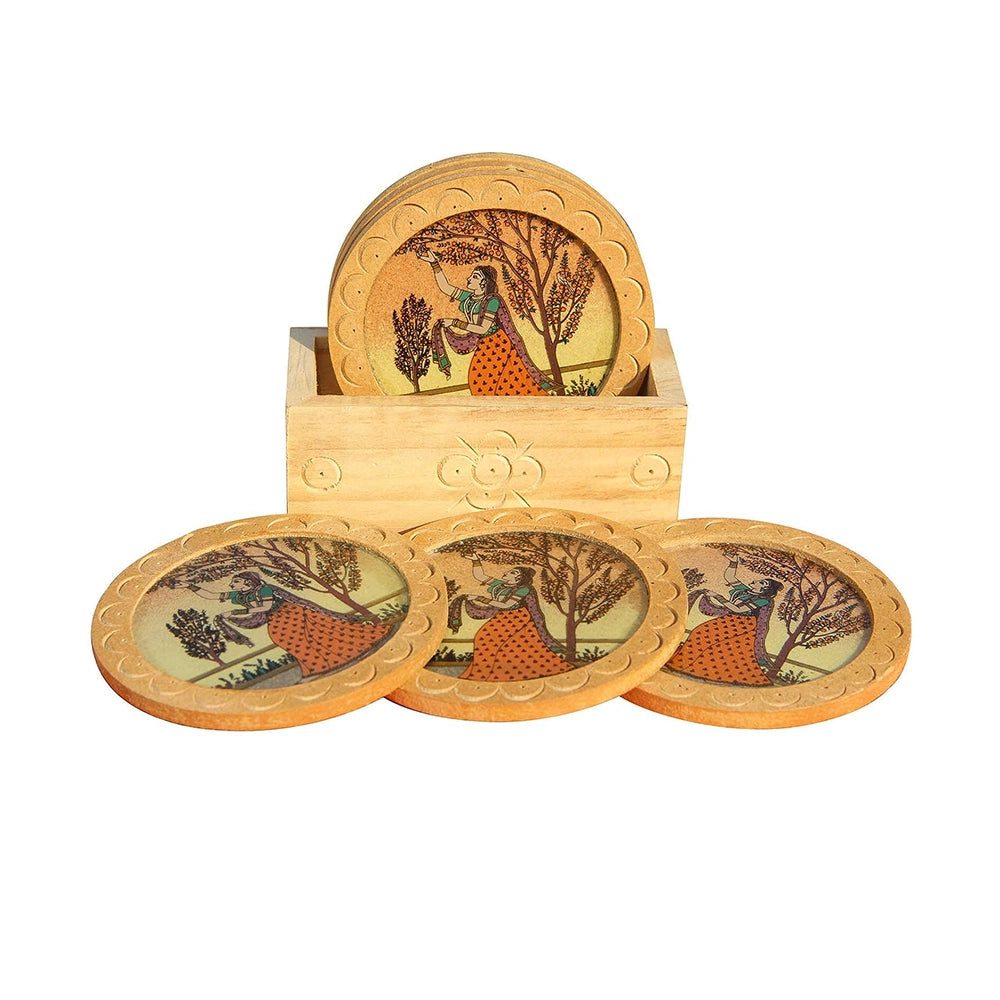 Real Gemstone Pine Wood Coaster